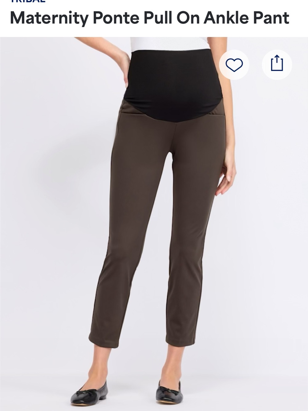 Tribal Maternity Ponte Ankle Pant - Black & Brown